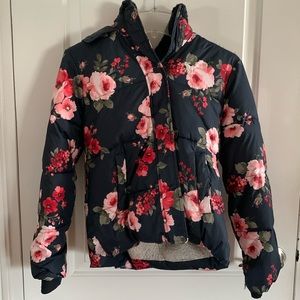 Abercrombie Kids Floral Puffer Jacket - Navy and Pink
